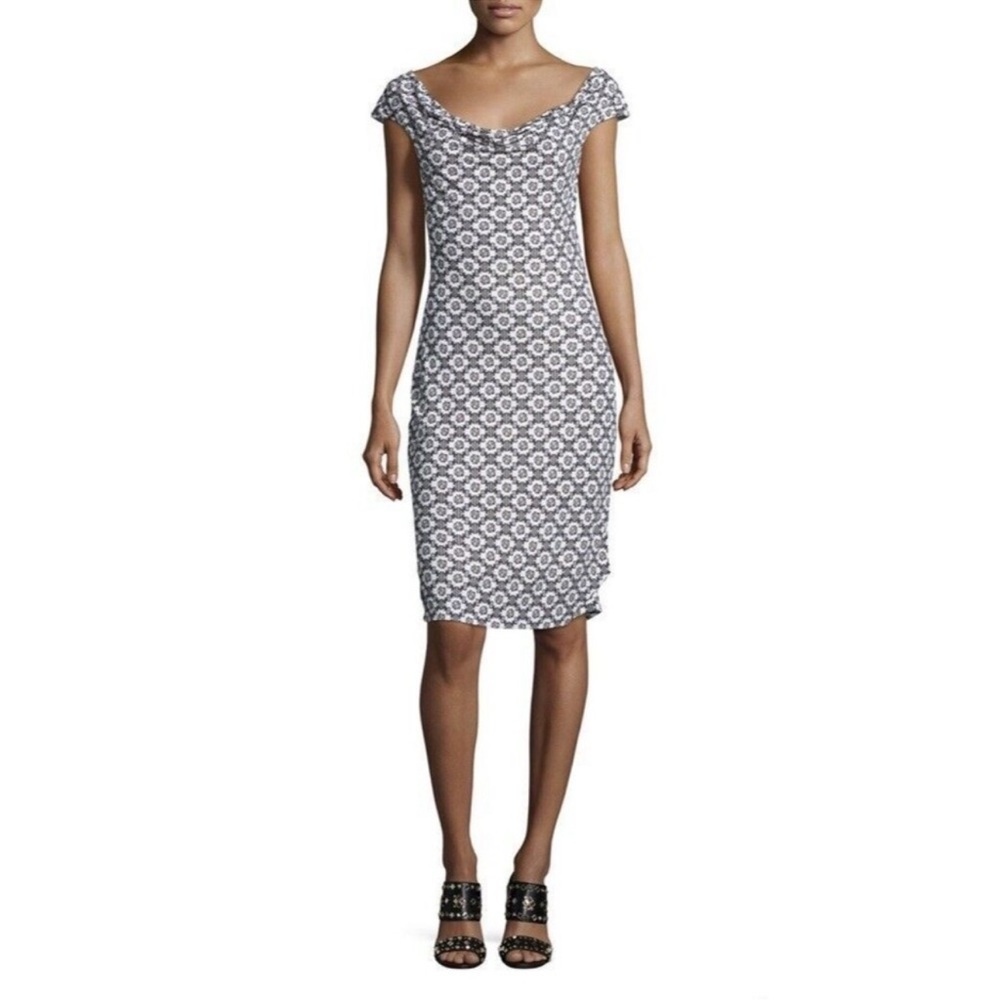 Tory Burch Print Cowl Neck Cap Sleeve Shift Dress Massey size Large
